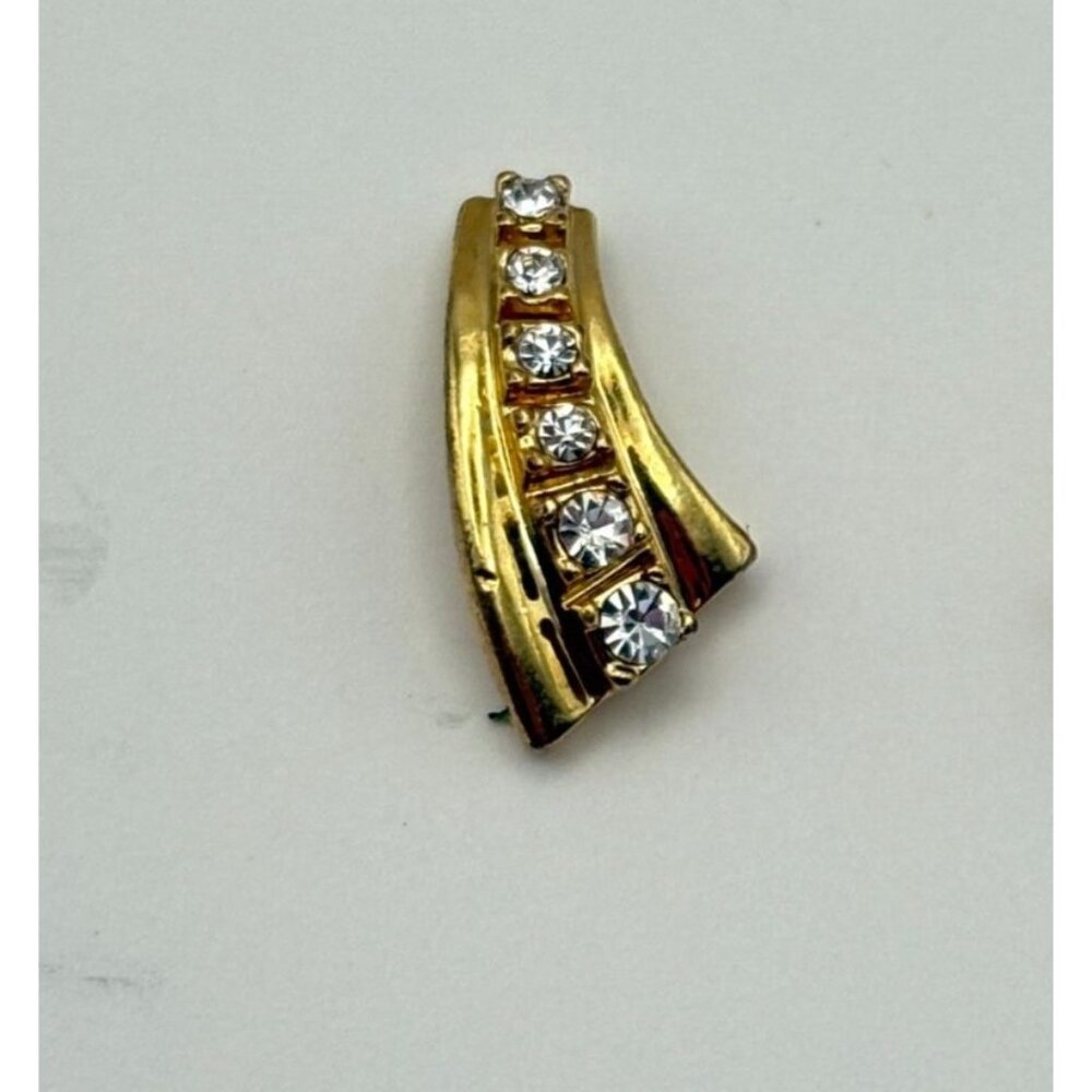 Gold Tone Rhinestone Stud Earrings With Curved Design Elegant Fashion Jewelry - Picture 4 of 6